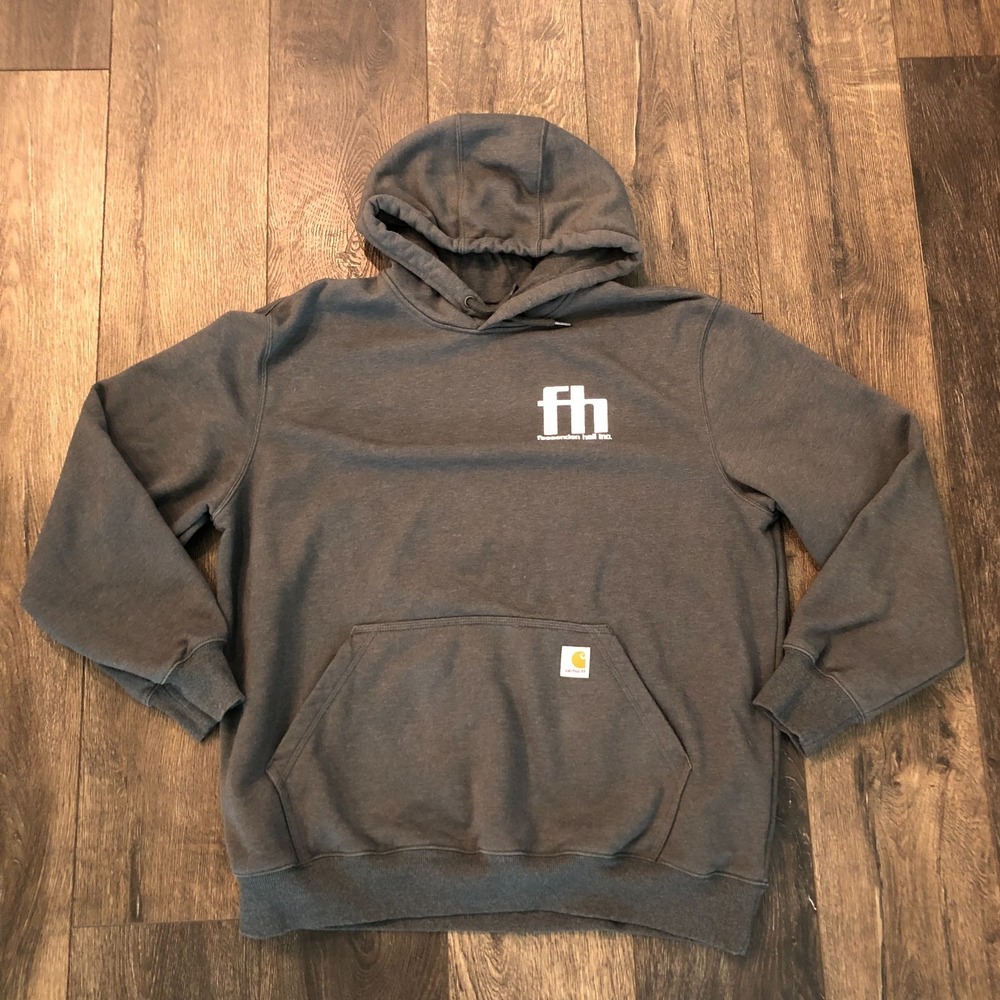 Carhartt Hoodie Mens XL Gray Fleece Sleeve Logo Pullover Sweatshirt Workwear